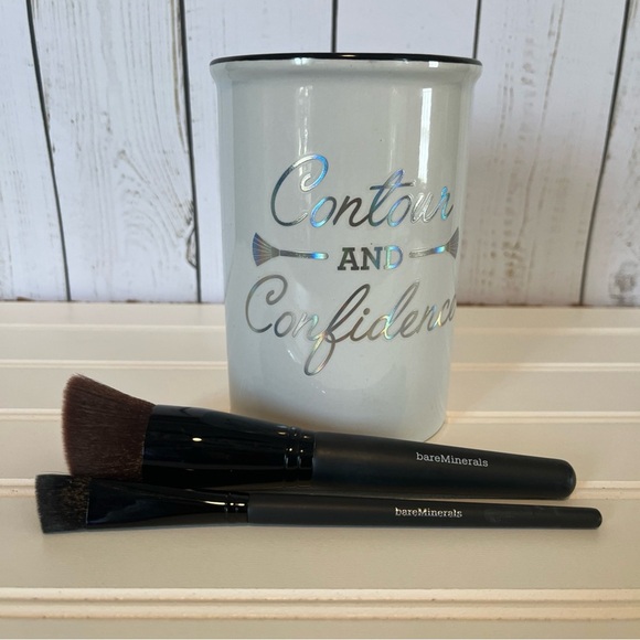 bareMinerals Set 2 Makeup Brushes + FREE Black And White Ceramic Holder - Picture 1 of 6